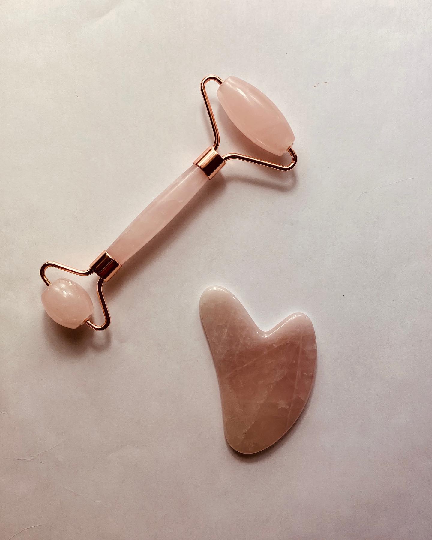 Rose quartz gua sha and roller